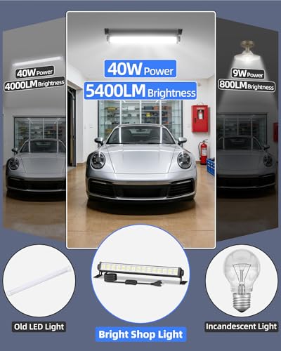 40W Shop Light for Garage, Plug in 5400LM with Switch+ 6.6FT Cord, 2 Pack - size: 2 Pack