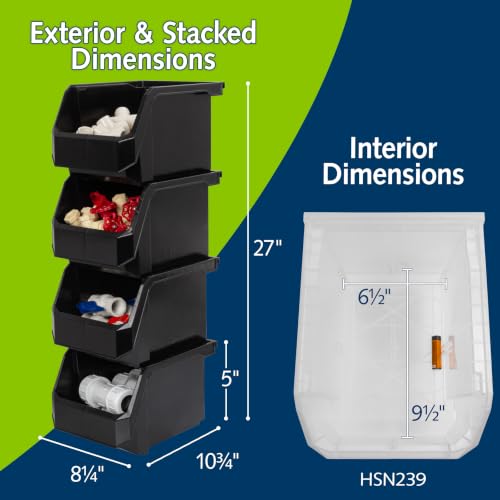 ReadySpace Medium-Tall Stackable Plastic Storage Bins, 4-Pack, Black - color: Black, size: Medium-Tall, 4-Pack