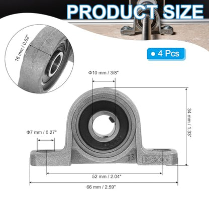 PATIKIL Pillow Block Bearing 3/8" / 10mm Bore, 4 Pcs Vertical Zinc Alloy Steel Mounted Flange Pillow Block Self Alignment Insert Bearings Bore Ball Housing for Machinery Power Agriculture - size: 3/8"