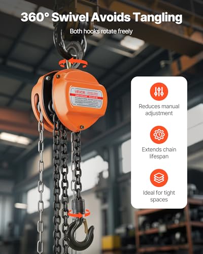 VEVOR Hand Chain Hoist, 1/2 Ton 1100 lbs Capacity, Manual Chain Block with Upgrade G80 Galvanized Chain, 10 ft Lifting Height, Heavy Duty Pulley Hoist for Garage Warehouse Automotive Machinery, Orange - size: 1/2T 10FT