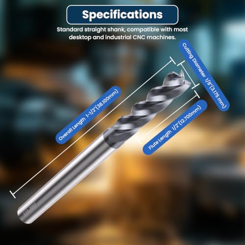 LU&MN Tungsten Carbide Square End Mills, 4 Flute, 1/8", 5 PCS - size: 1/8 in