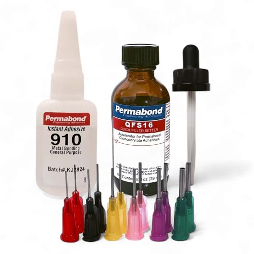 Maven Adhesive Kits (Permabond 910) Professional Cyanoacrylate Adhesive, Low Viscosity Metal Bonding Glue, Fast-Set Industrial Strength (Glue + Tips + Accelerator, 1oz) - size: 1oz, style: Glue + Tips + Accelerator