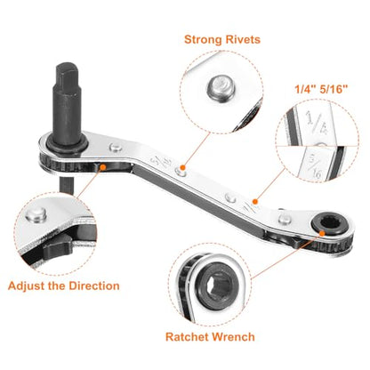 HARFINGTON 4pcs HVAC Service Wrench Set 1/4" 5/16" 3/16" 3/8" 25° 16-Teeth Air Conditioner Valve Reversible Ratchet Wrench with Hexagon Bit Adapter for Refrigeration Equipment Repair, Silver - color: Silver