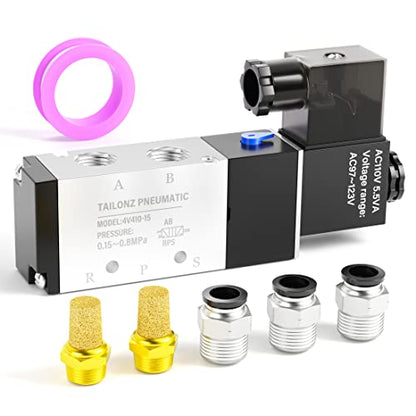 TAILONZ 1/2"NPT AC110V Solenoid Valve 2Position 5Way Junction Box 4V410-15 - color: AC110V, size: 2 Position 5 Way-1/2"NPT