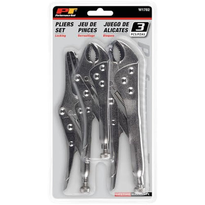 Performance Tool W1782 3-Piece Locking Pliers Set with Wire Cutters