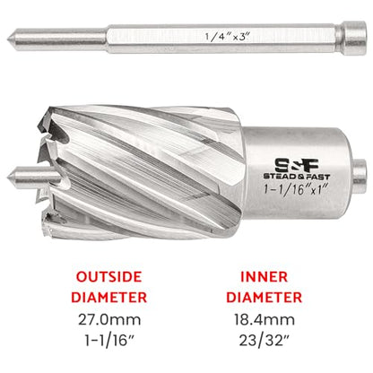 S&F STEAD & FAST Annular Cutter 1-1/16" x 1" DOC, Pilot Pin, Mag Drill Bit - size: 1-1/16" x 1"