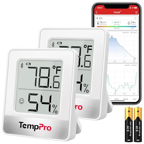 TempPro TempAir 2 Pieces Digital Hygrometer Indoor Thermometer - color: White Bluetooth Indoor Thermometer