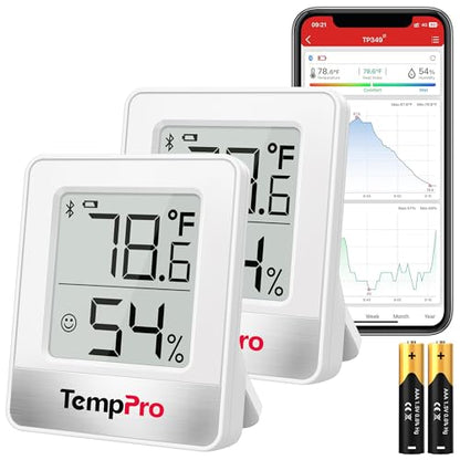 TempPro TempAir 2 Pieces Digital Hygrometer Indoor Thermometer - color: White Bluetooth Indoor Thermometer