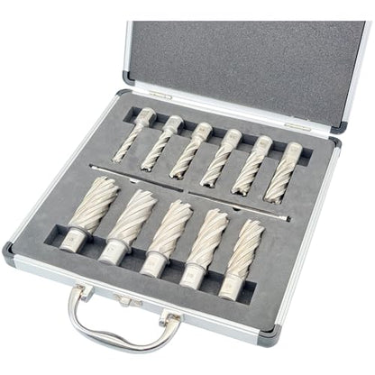 11pcs M2 HSS Annular Cutter Set 2" Depth 7/16" to 1-1/16" 3/4" Weldon Shank - size: 7/16"-1-1/16" 11PCS, style: HSS 2" Cutting Depth