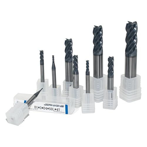 1mm-12mm 4-Flute Carbide Square End Mill Set, AP Coating, 9-Pack - size: 1mm-12mm