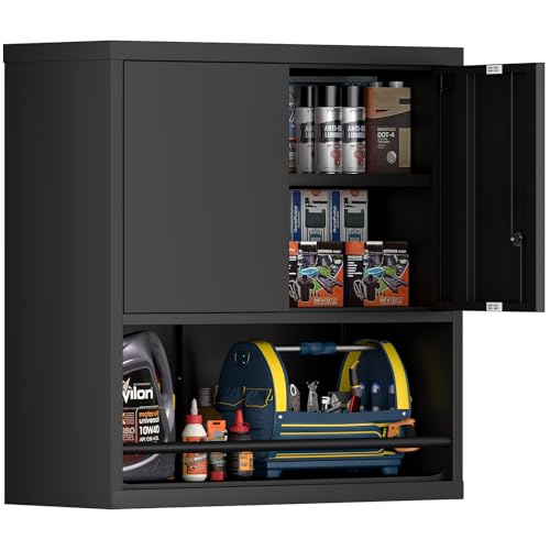 IRONFFICE Garage Storage Cabinets,Metal Wall Cabinet with Doors and Shelves,Locking Storage Cabinet for Workshop,Warehouse,Home Office,Black - color: Black, size: 30.71"H