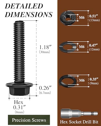 M6 x 30mm Flanged Hex Head Bolts and Nuts, External Flange Hex Drive Screws, Class 10.9 Black Zinc Plated Alloy Steel, M6x1.0 Bolts for Pump, Fix Car, DIY Project (10Sets) - color: Black, size: M6 x 30mm