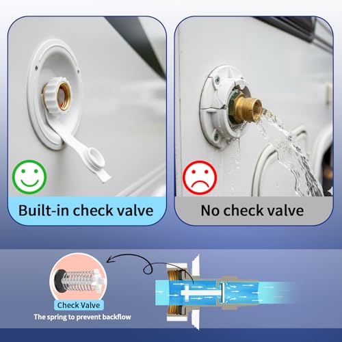 RV City Water Inlet with Check Valve, RV Water Fill Inlet Connection with 3/4 NH Female to 1/2 NPT Male Lead-free Brass City Water Inlet Flange for RV, RV Water Inlet Replacement - color: White Big Flange