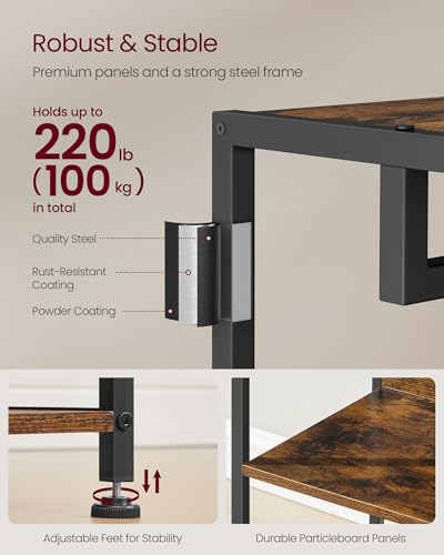 VASAGLE Freestanding Coat Rack, Hall Tree with Shelves, Steel Frame - color: Ink Black + Rustic Brown, style: Industrial