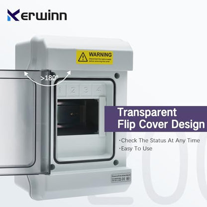 4 Way Distribution Protection Box,ABS/PC Alloy Plastic Transparent Cover Circuit Breaker Box IP66 Waterproof Distribution Box with DIN Rail and Waterproof Connector - size: HS-4