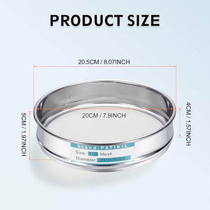 PATIKIL Lab Sieve 110 Mesh(0.098mm) 7.9"(20cm) Diameter Sifting Screen - size: 110 Mesh(0.098mm)/7.9"