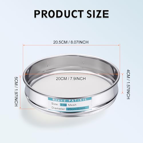 PATIKIL Lab Sieve 110 Mesh(0.098mm) 7.9"(20cm) Diameter Sifting Screen - size: 110 Mesh(0.098mm)/7.9"