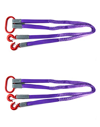 QWORK Lifting Slings Straps with Hooks - 5 Feet, 4409 Pounds Capacity, 2 Pack Polyester Webbing - Purple Rigging Straps for Engines, Cranes, Hoists