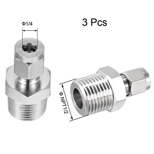 uxcell Compression Tube Fitting, 1/2 NPT Male x Ф1/4" Tube OD with Double Ferrules 3pcs - size: 1/4" x 1/2NPT