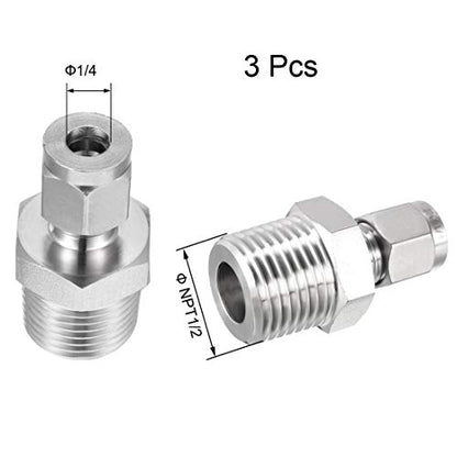 uxcell Compression Tube Fitting, 1/2 NPT Male x Ф1/4" Tube OD with Double Ferrules 3pcs - size: 1/4" x 1/2NPT