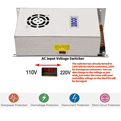 XINCOL AC to DC Converter AC110V/220V to DC12V 60A 720W Switched Mode Switching Power Supply (SMPS) Transformer Driver Adapter for LED Strip Light with Big Built-in Fan