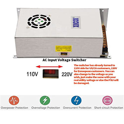 XINCOL AC to DC Converter AC110V/220V to DC12V 60A 720W Switched Mode Switching Power Supply (SMPS) Transformer Driver Adapter for LED Strip Light with Big Built-in Fan