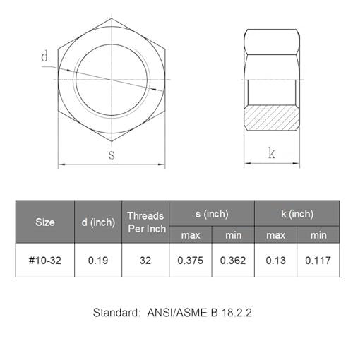 VGBUY 150pcs #10-32 Hex Nuts, 304 Stainless Steel 18-8 External Hex nut 10-32, SAE Hex Machine Screw Nuts Hardware Nuts (VG01309) - size: #10-32(150pcs)