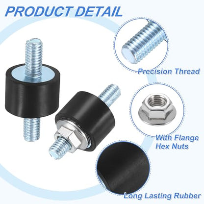 uxcell 4Pcs M5 x 10mm Rubber Mounts, 10 x 15mm Cylindrical Anti Vibration Isolator Studs Shock Absorber Double Studs with Nuts for Car Bobbin Generator Air Compressors - size: M5 x 10mm, 10 x 15mm