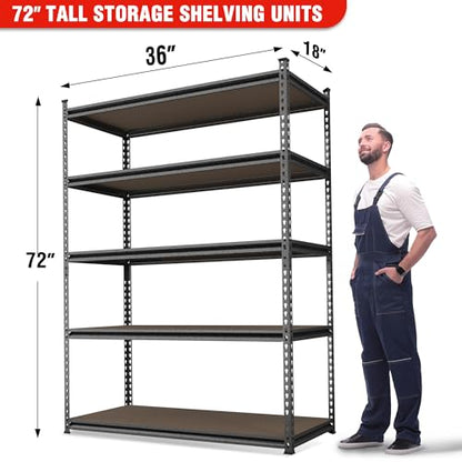 WORKPRO 5-Tier Adjustable Metal Shelving, 36”Wx18”Dx72”H,4000LBS Capacity - color: Black, size: 36"W x 18"D x 72"H