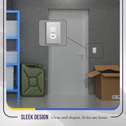 ENERLITES Duplex Receptacle Outlet Metal Wall Plate, Midsize 1-Gang, Silver - color: Stainless Steel, size: Midsize