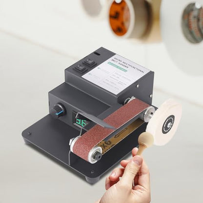 Mini Belt Sander, 350W Adjustable Electric Belt Sander with 10PCS Belts, Multi-Functional Dual Motor Bench Polishing Grinding Belt Machine for Woodworking, Metal Processing, Jewelry DIY