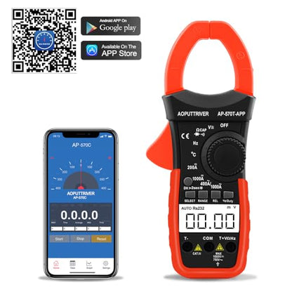 Clamp Meter with Bluetooth, 4000 Counts TRMS Multimeter, CAT II 1000V AC/DC Voltage Tester, Amp Ohm Temp Capacitance, Smart APP Data Logging for HVAC Electricians