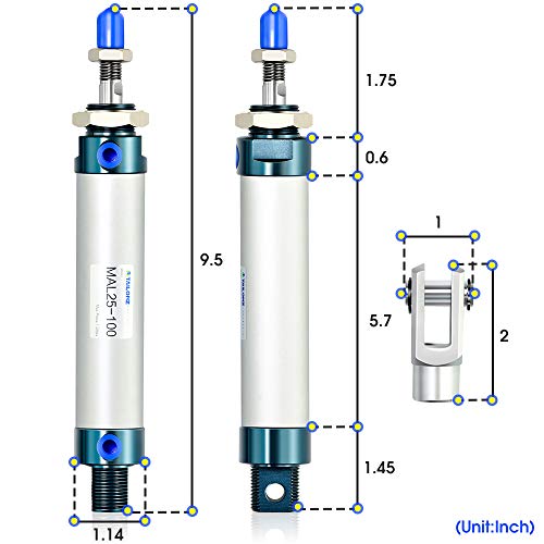 TAILONZ PNEUMATIC 25mm Bore 100mm Stroke Air Cylinder Double Action with Y Connector and 2Pcs 6mm Fittings MAL25x100 - size: 25mm Bore 100mm Stroke