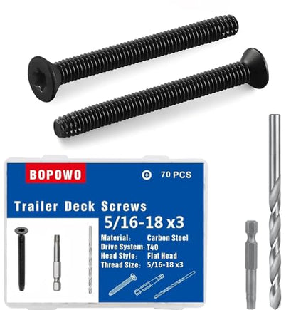 (70pcs) 5/16-18 x 3" Flat Head Thread Cutting Trailer Deck Screws, Black Phosphate, Package Contains T40 Star Drivea and 9/32 Drill bit - size: #5/16-18 x 3"