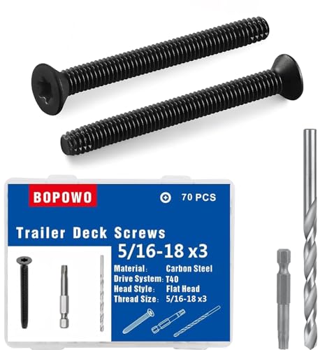 (70pcs) 5/16-18 x 3" Flat Head Thread Cutting Trailer Deck Screws, Black Phosphate, Package Contains T40 Star Drivea and 9/32 Drill bit - size: #5/16-18 x 3"