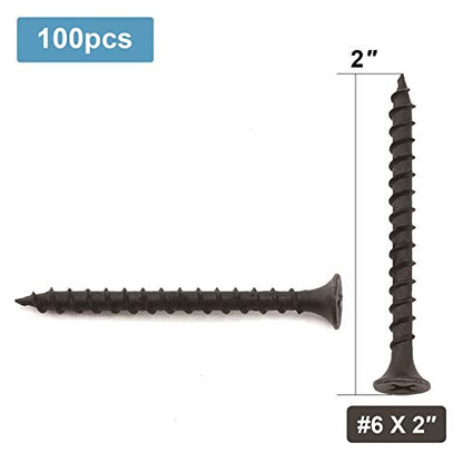 #6 x 2 Wood Screw 100PCS Black Phosphate Coated Stainless Flat Truss Head Fast Self Tapping Drywall Screws by SG TZH - size: #6 x 2"