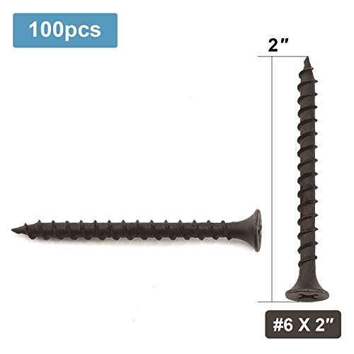 #6 x 2 Wood Screw 100PCS Black Phosphate Coated Stainless Flat Truss Head Fast Self Tapping Drywall Screws by SG TZH - size: #6 x 2"