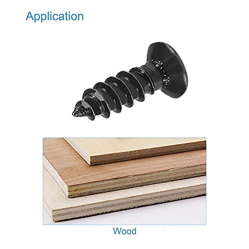 uxcell M4 x 12mm Wood Screws Phillips Flat Head Carbon Steel Self Tapping Screws Black 200pcs - size: M4 x 12mm