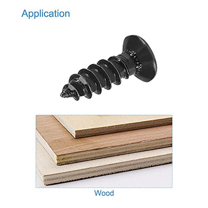 uxcell M4 x 12mm Wood Screws Phillips Flat Head Carbon Steel Self Tapping Screws Black 200pcs - size: M4 x 12mm