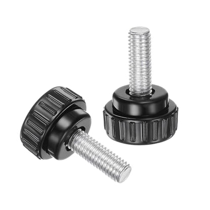 uxcell 4pcs Knurled Clamping Knobs M8 x 20mm Metric Zinc Plated Carbon Steel Male Thread Thumb Screw on Type 30mm Plastic Round Head Threaded Hand Bolt Stud Knobs Black - size: M8 x 20mm x 30mm