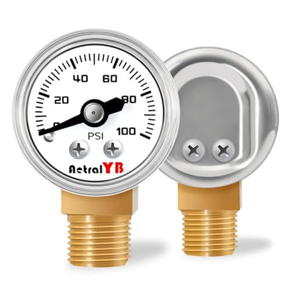 1 Inch Mini Pressure Gauge, 0-100 PSI Gauge, 1/8” NPT Lower Mount, Stainless Steel Case, Brass Internal, ±2.5% Accuracy, Pressure Gauge for Coffee Machines, Air Compressors, and Water Pumps - size: 0-100 PSI, style: Lower Monut