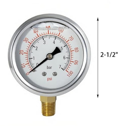 YSIL 0-100 Psi Liquid Filled Low Pressure Gauge 1/4”NPT Lower Mount 2PCS - size: 0-100Psi