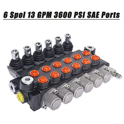 findmall 6 Spool Hydraulic Directional Control Valve 13GPM 3600PSI SAE Port - size: 13 GPM, style: 6 Spool