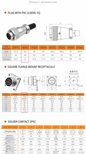 WEIPU High Voltage WS20 3-Pin Metal Aviation Circular Bulkhead Connector TQ Male Plug Female Socket Z for Solar Panel - size: 3 Pin 25A