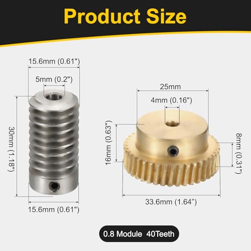uxcell Worm Gear Set 40T 1:40 Reduction Rate1045 Steel Rod 5mm Bore - size: Gear-4mm, Rod-5mm Bore, style: 0.8M-40T