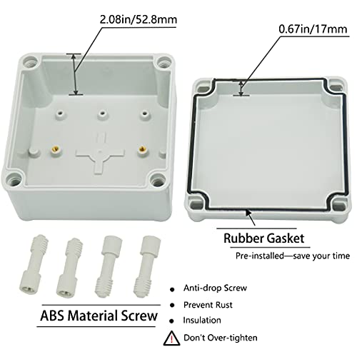 Zulkit Junction Box ABS Plastic Dustproof Waterproof IP67 Junction Boxes Universal Electrical Project Enclosure DIY Electronic Project Box Grey 4.92 x 4.92 x 2.95 inch (125 x 125 x 75 mm) - size: 4.92" x 4.92" x 2.95"