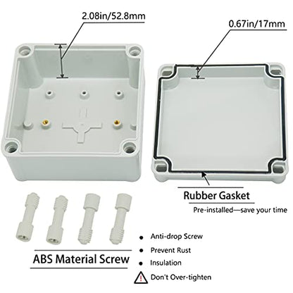 Zulkit Junction Box ABS Plastic Dustproof Waterproof IP67 Junction Boxes Universal Electrical Project Enclosure DIY Electronic Project Box Grey 4.92 x 4.92 x 2.95 inch (125 x 125 x 75 mm) - size: 4.92" x 4.92" x 2.95"