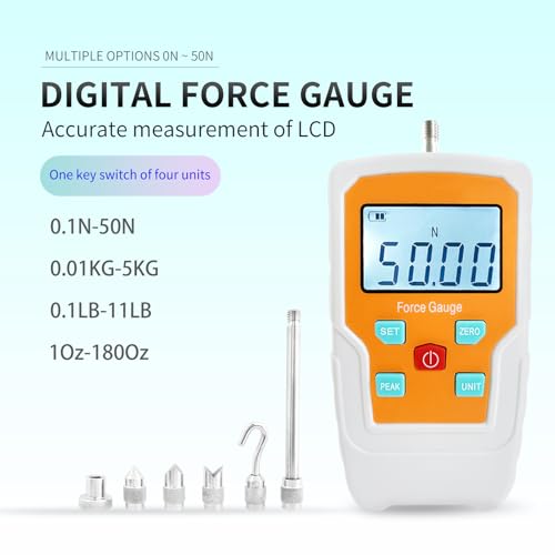 Digital Force Gauge Push and Pull Meter Dynamometer Tension Pressure Tester Thrust Meter Compression Load Plug Force Destructive Tests 50N/5kg/11lbf/180Oz - size: 11LB 50N