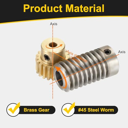 uxcell Worm Gear Set 20T 1:20 Reduction Rate1045 Steel Rod 8mm Bore - size: Gear-4mm, Rod-8mm Bore, style: 0.8M-20T