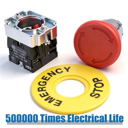 mxuteuk 1NC 1NO 22mm Emergency Stop Push Button Switch Red Mushroom AC 660V 10A HB2-BS545 - color: Red/HB2-BS545, size: 1NC 1NO